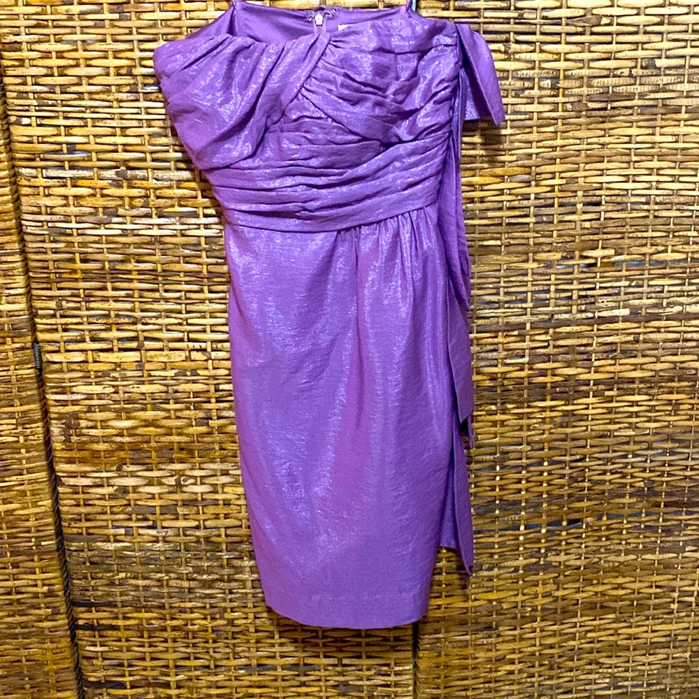 EUC BCBG Generation purple sheen satin layered tiered strapless mini dress 0